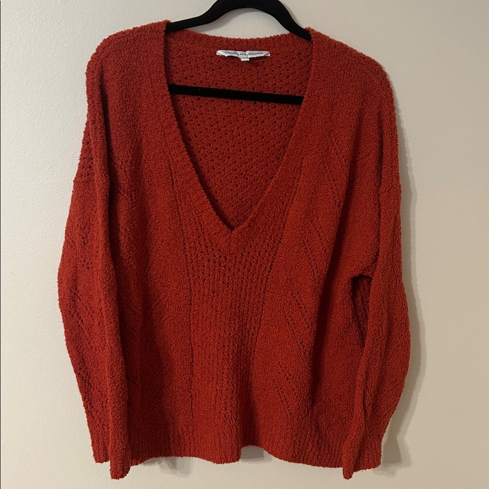 cupcakes & cashmere Soft Textured Rust V-Neck Sweater